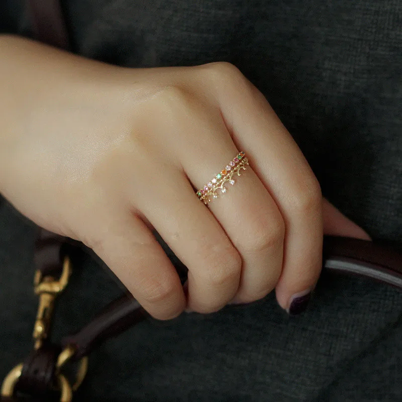 여성을위한  여러 가지 빛깔의 지르콘 크라운 손가락 반지 14k 골드 도금 보석 선물