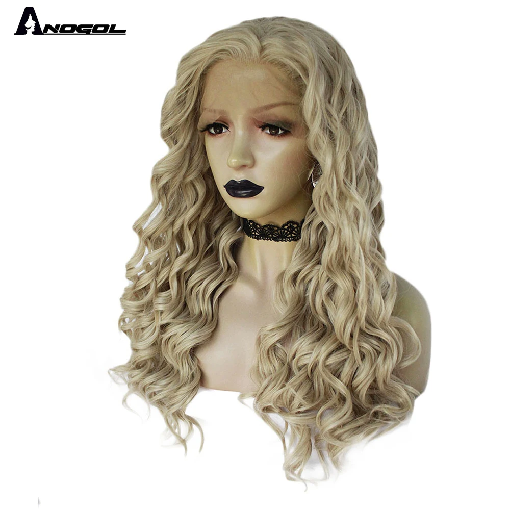 Anogol блонд синтетический кружевной передний парик афро длинный свободная часть