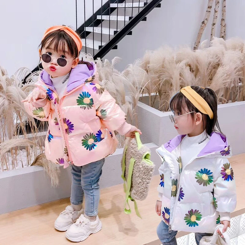 

Girls Baby's Kids Down Jacket Coat 2022 Floral Warm Plus Thicken Winter Autumn Cotton Outerwear Hooded Children's Clothing