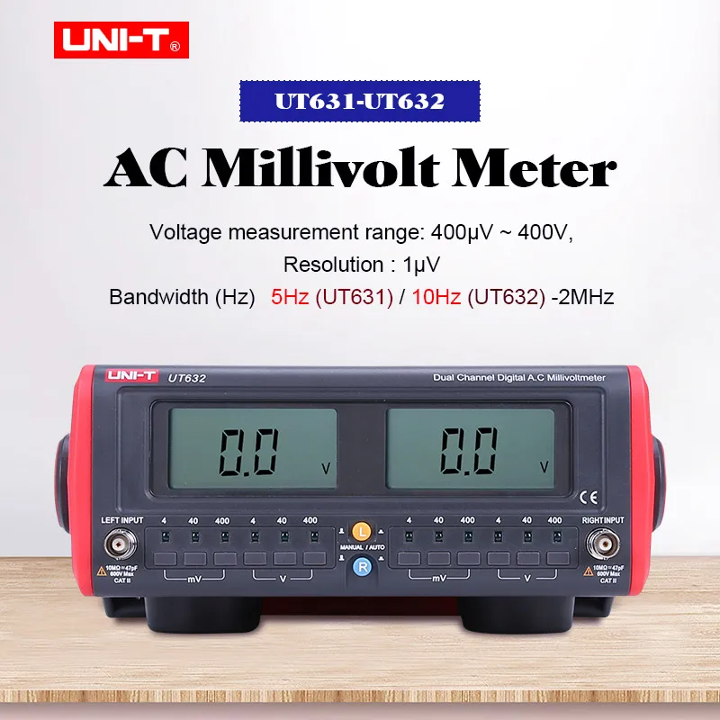 

UNI-T UT631 UT632 Dual-Channel Digital AC Millivolt Meter AC Voltage Tester AC Milli Volt Meter 10Hz~2MHz volt frequency measure