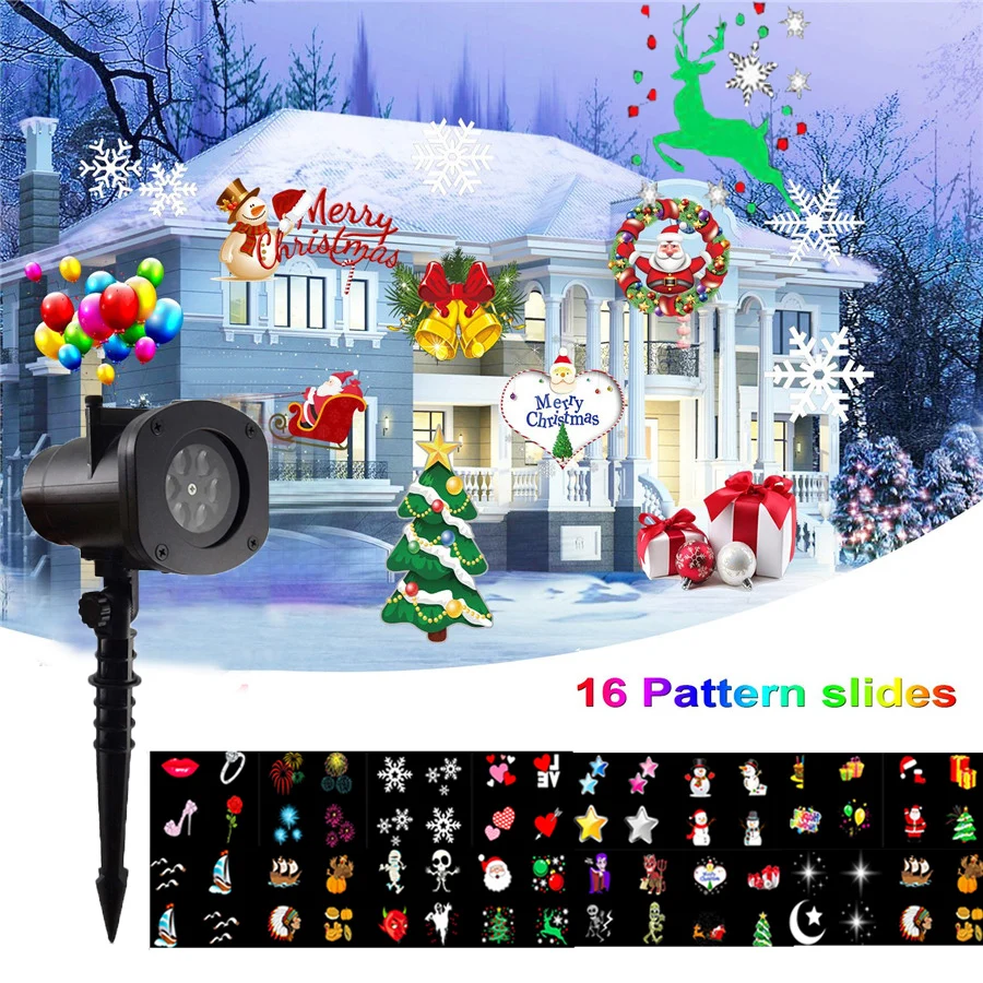 

Thrisdar Christmas Projector Light 16 Slide Waterproof Snowflakes Projector Lamp Holiday Party Landscape Laser Spotlight Lamps