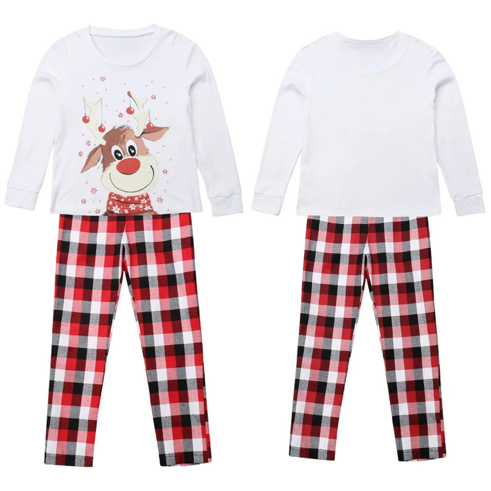 Семейные рождественские клетчатые Красные и Белые Повседневные пижамы с длинными рукавами и принтом оленя; Комплект для женщин и мужчин; детская Рождественская одежда для сна; одежда для сна