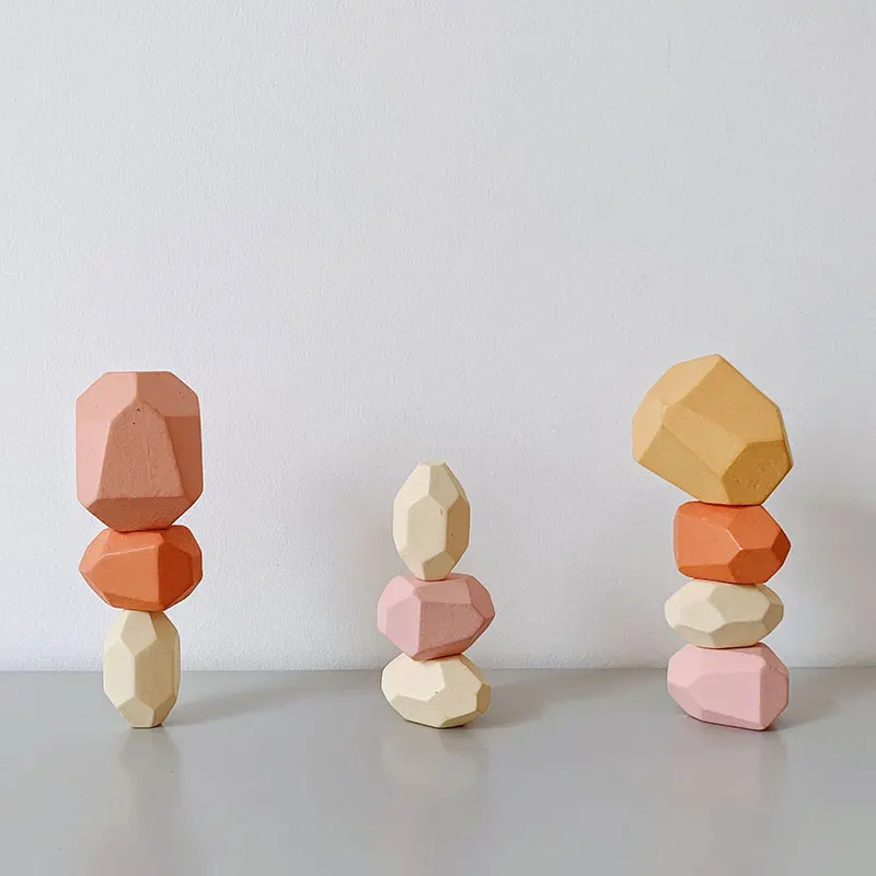 Tumi Ishi Wood Balancing Stacked Stones RAINBOW set Coloured Gems Wooden Rocks Wooden Stones Baby Building Block Montessori Toys