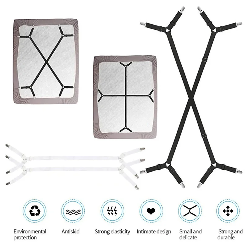 

Practical Bed Sheet Holders Elastic Ribbon +Metal Clips 2Pcs/Set Sofa Cushion Home Blankets Bed Sheet Clips 4 Corners