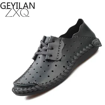 

Plus Size 38-48 Genuine Leather Men Shoes Flats Oxford Shoes For Men Breathable Hollow Out Summer Loafer Casual Shoes
