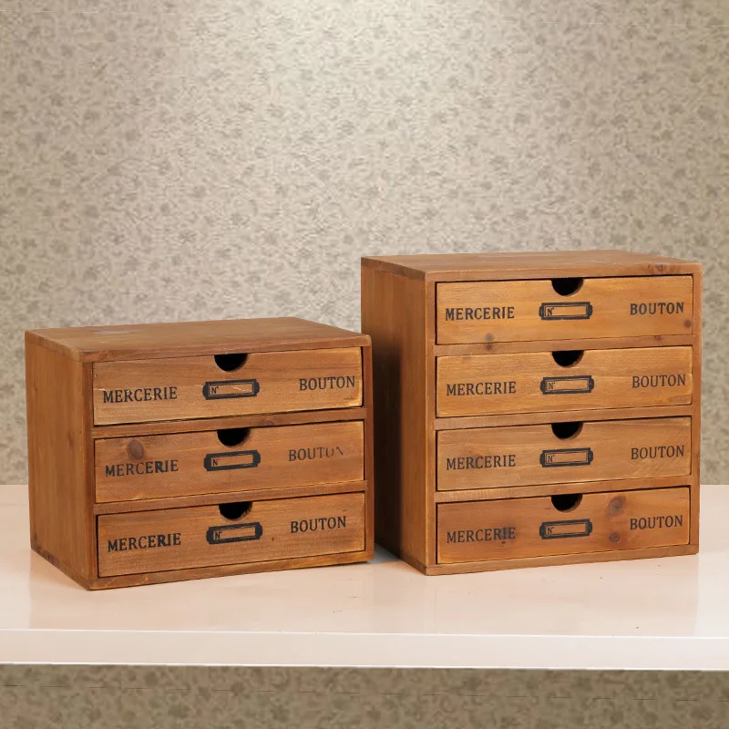 

Vintage Wooden Box Storage Drawer Wooden Chest Of Drawers Jewelry Cosmetics Organizer Office Home Decoration Desktop Storage Box