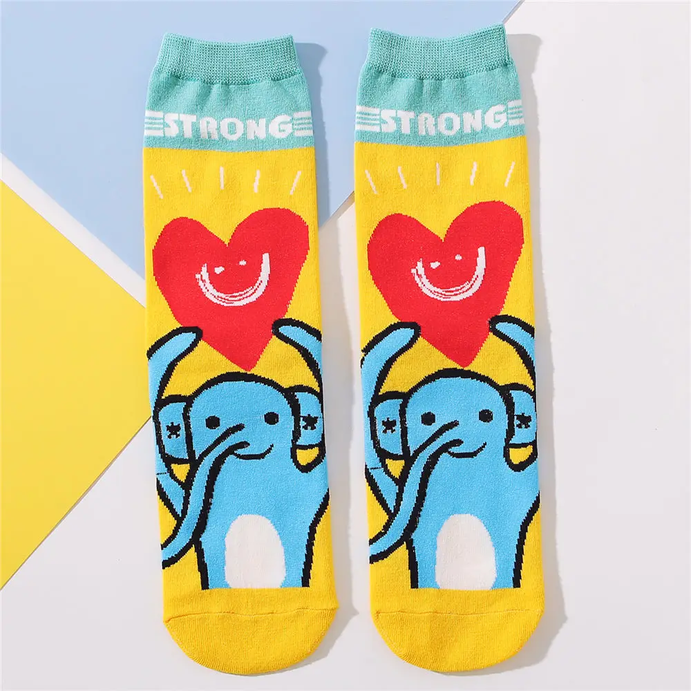 Strong Elephant Новинка веселый Забавный мультяшный кролик улыбка уродливый утенок Косплей рок Поющий Кот сильный слон желтый горчичный подарок носки - Цвет: Strong Elephant