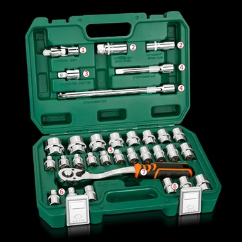 

32PCS Car Repair Tools, 1/4 Inch Car Repair Kit Socket Wrench Ratchet Tool Combination Mixed Packaging Tool Set