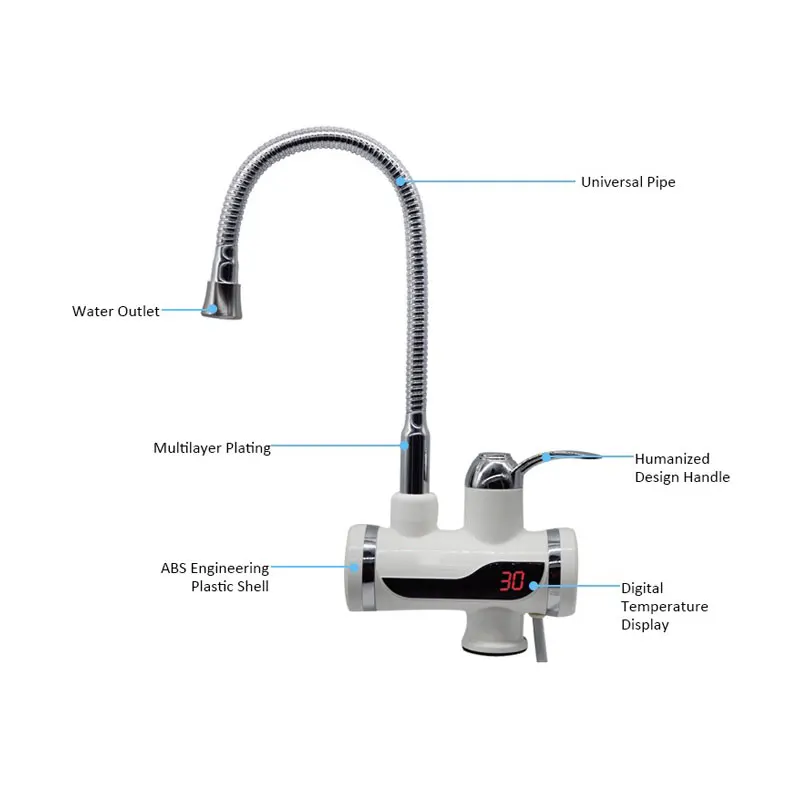 Ecofresh Electric Water Heater EU plug LED Digital Temperature Display With 360 Degree Rotate Pipe