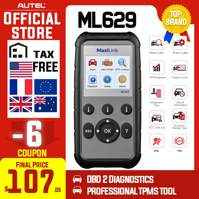 Autel ML629 OBD2 Scanner Automotive Car Diagnostic Tool Engine Transmission ABS SRS OBD 2 Code Reader PK CRP129E CR3001 CRP123|Code Readers & Scan Tools| - AliExpress
