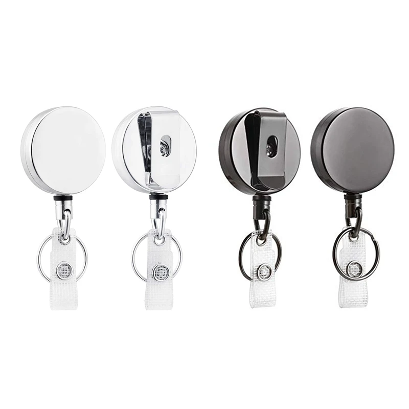 4 Pcs Heavy Duty Retractable Badge Holder Reel Metal ID with Belt Clip Key Ring Black &amp Silver | Канцтовары для офиса и