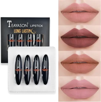

4 Color Nude Color Matte Lipstick Waterproof Pigment Brown Nude Long Lasting Lipstick Matte Makeup batom matte Maquillajes Para
