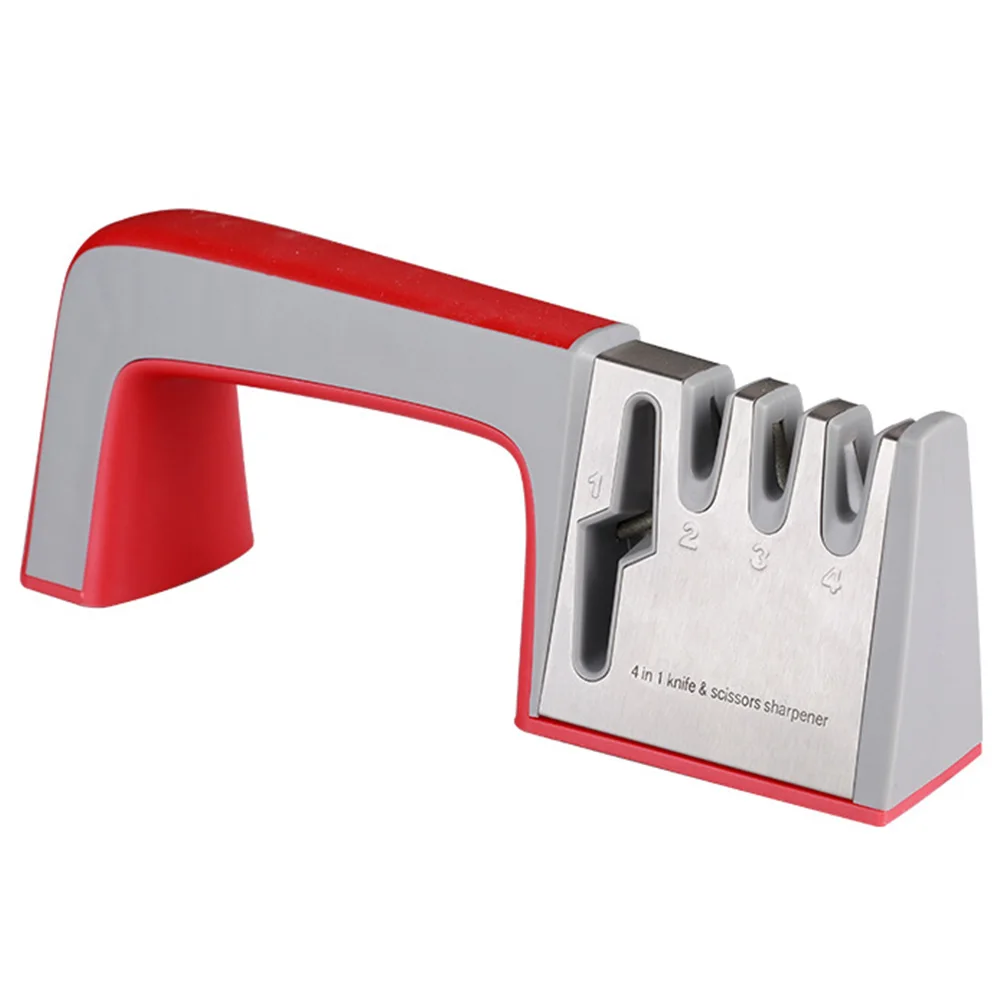 RE1037 4 In 1 Knife Sharpener Manual Scissors Sharpener Tungsten Steel Sharpening Stone Whetstone Grindstone Kitchen Tools Householder - Color: RE1037