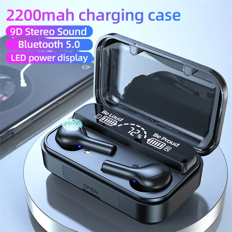 

TWS Earphone with 2000mAh Charging Case IPX7 Waterproof Ear Buds Mini Wireless BT 5.0 Earbuds Touch Control LCD Display PK I12