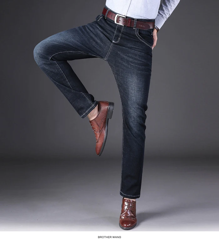 Классический стиль мужские деловые тонкие джинсы Новые Большие размеры 40, 42, 44 модные Стрейчевые джинсовые брюки мужские Брендовые брюки черный, синий