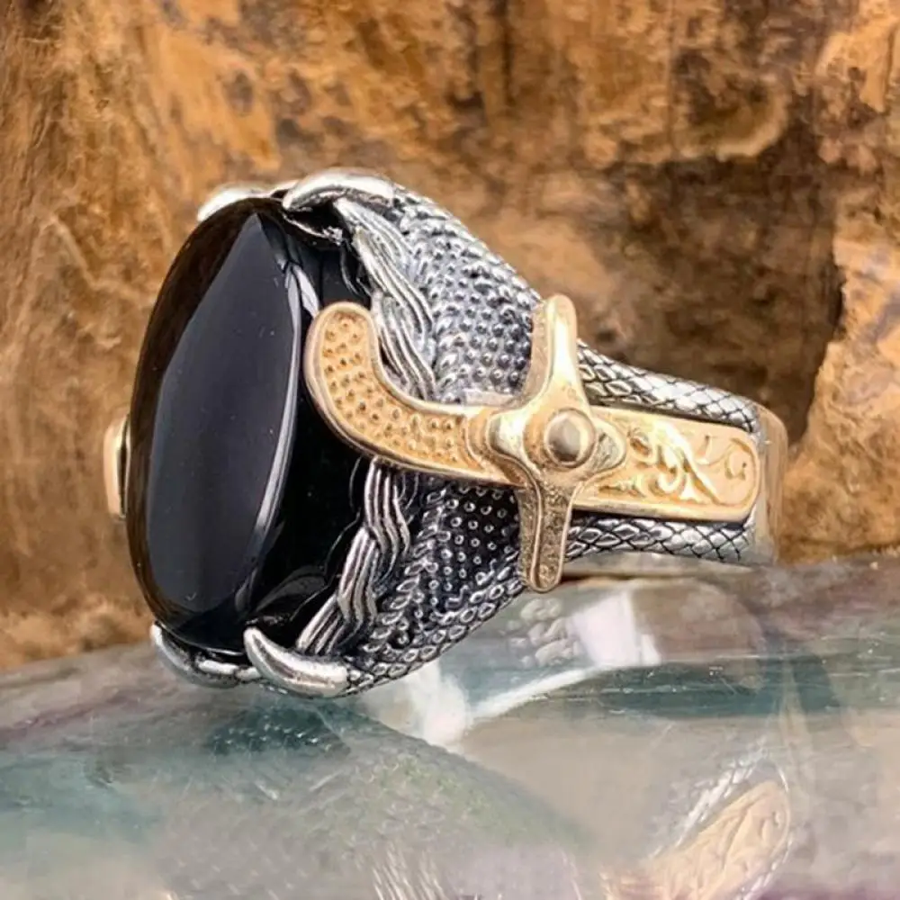 Retro Handmade Turkish Men Ring Vintage Punk Sword Ottoman Warrior Black Zircon Rings Trendy Islamic Religious Muslim Jewelry | Украшения и