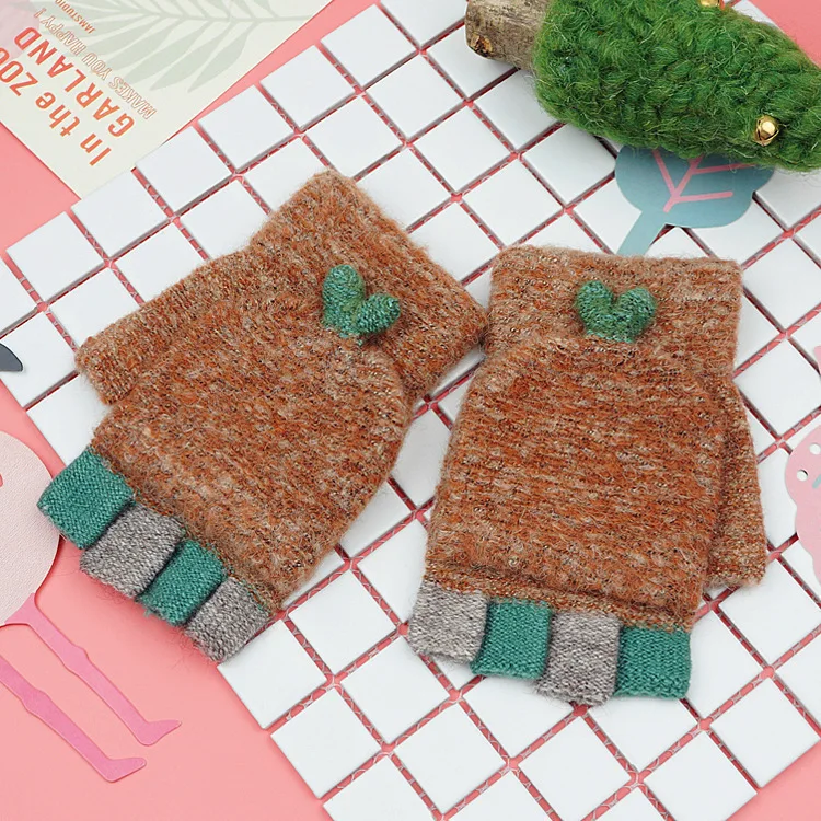 Корейские Новые вязаные перчатки, женские перчатки с коротким пальцем, осенние и зимние теплые милые перчатки