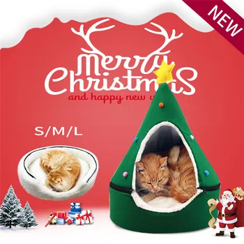 

Winter Warm Beds Cushion Superior Comfort Cute Cat House Half Closed Christmas Warm Soft Winter Pet Cat Litter