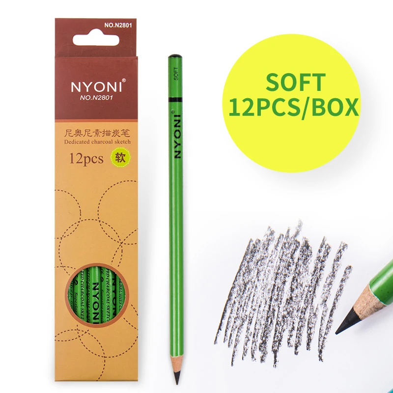 NYONI 12PCS Professional Charcoal Sketch Pencils Hard/Medium/Soft Car –  AOOKMIYA