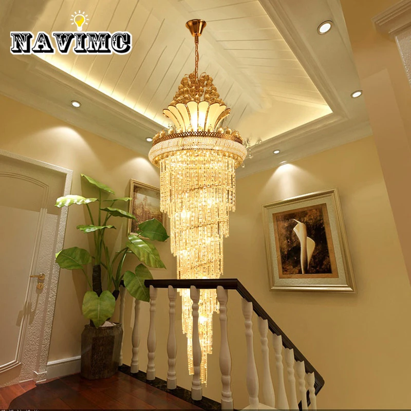 Large Gold Imperial Crystal Chandelier For Hotel Hall Living Room Staircase Hanging Pendant Lamp European Big Lighting