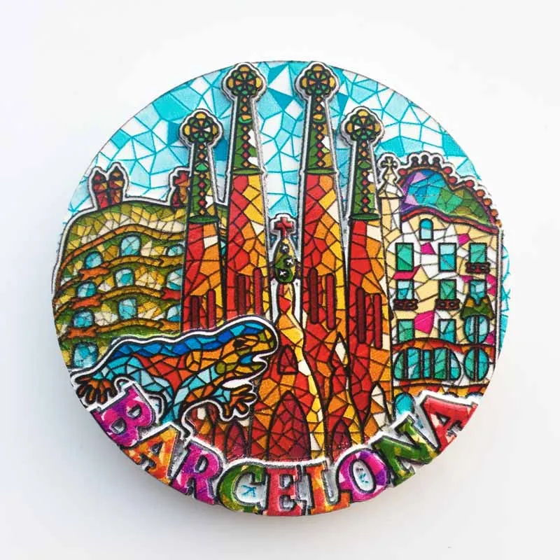 

BABELEMI 1pcs New Spain Barcelona Fridge Magnets Travel Souvenir Mosaic Refrigerator Magnetic Sticker Home Decorations