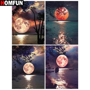 

HOMFUN Full Square/Round Drill 5D DIY Diamond Painting "Moon night seascape" 3D Diamond Embroidery Cross Stitch Home Decor Gift