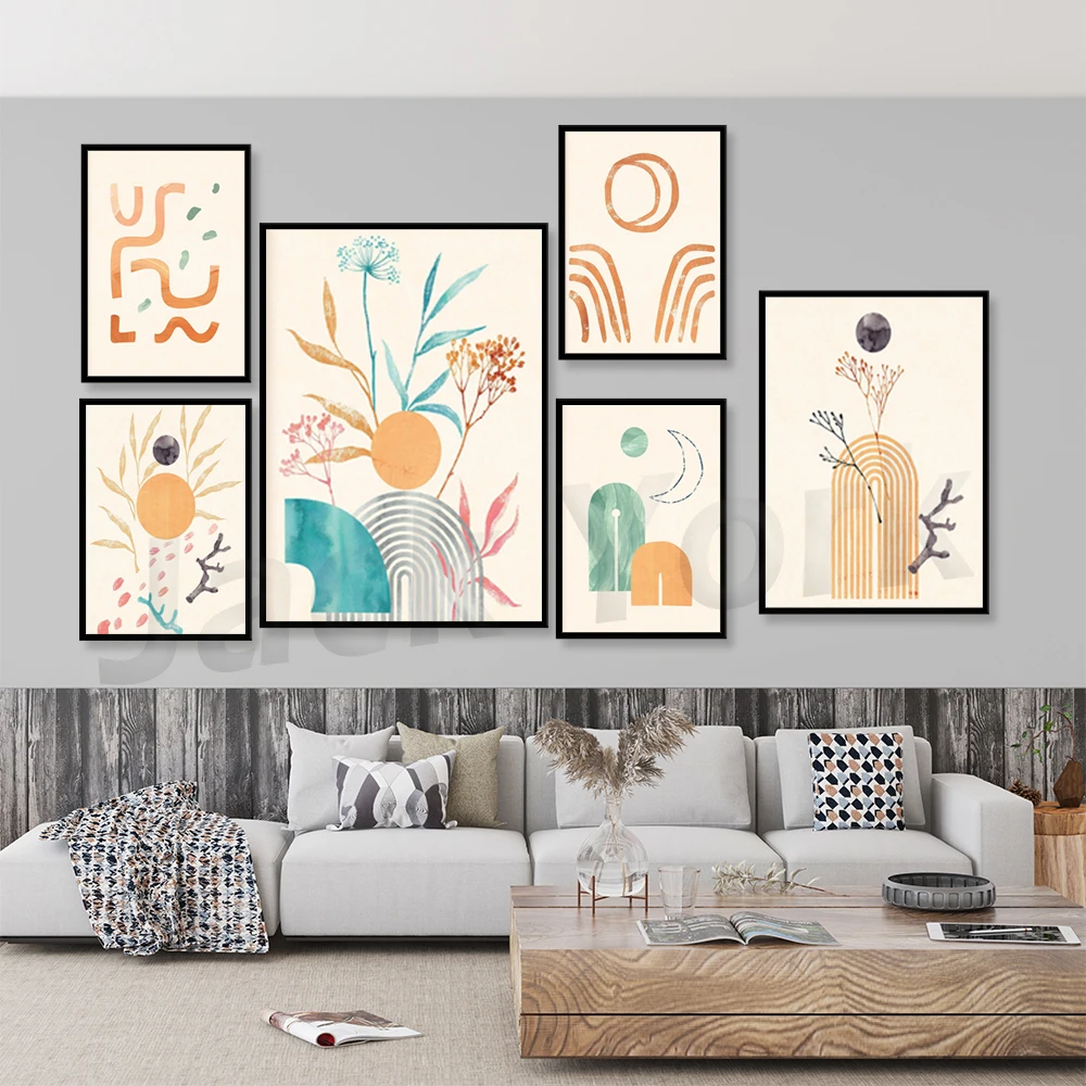 

Boho wall art bedroom Blue abstract wall art living room Boho moon wall art print Abstract leaves wall art printable Orange art