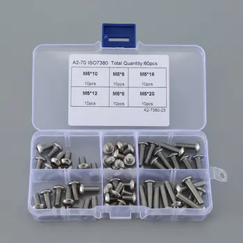 

60pcs 304 Stainless Steel M5 Pan Head Hex Combination Set Hexagonal Socket Head Cap Screw Combination Set