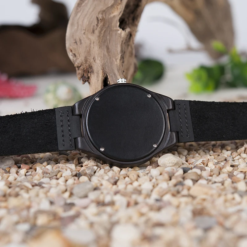 Часы BOBOBIRD мужские деревянные кварцевые с кожаным ремешком в подарочной коробке