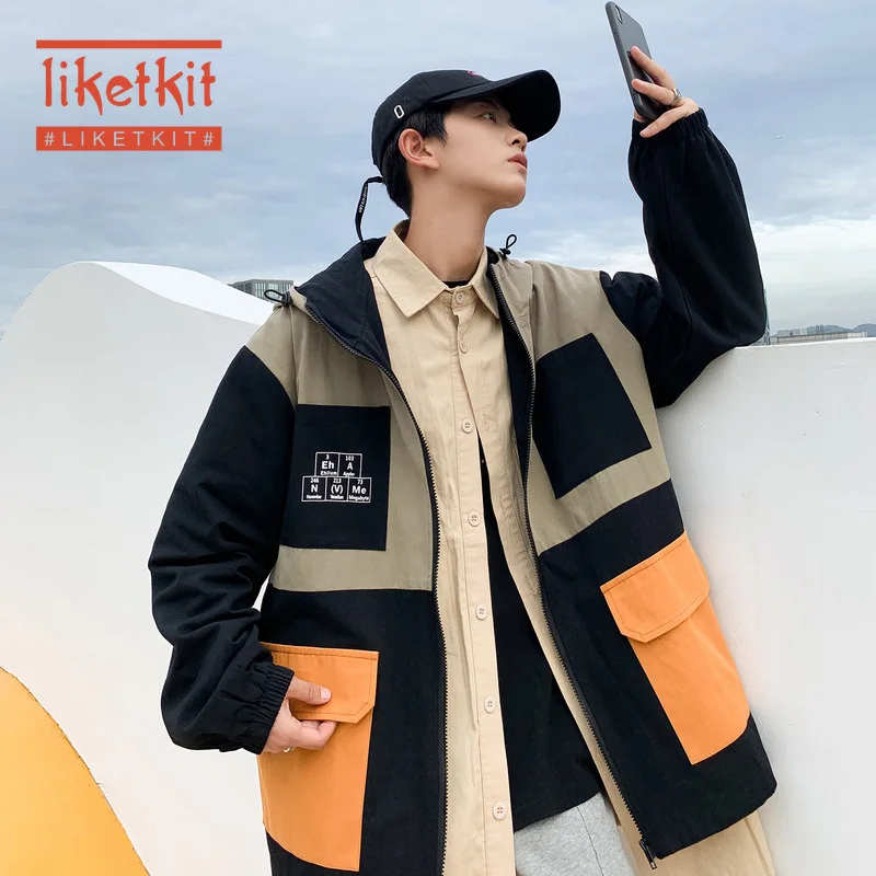 Liketkit осенние куртки с капюшоном для мужчин 2019 цветов накладные карманы карго и