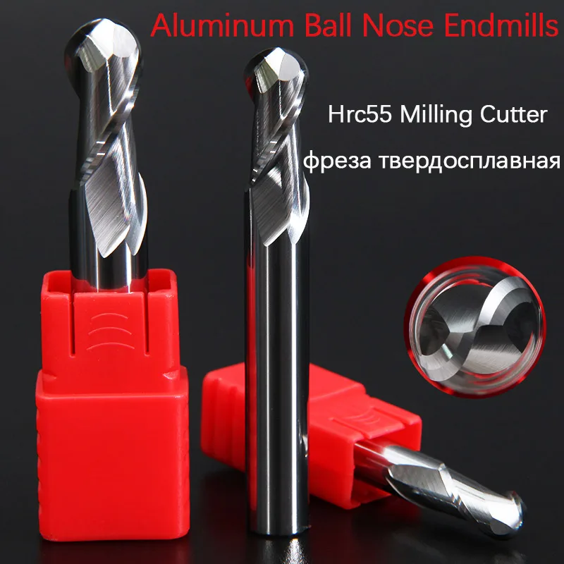 Metal milling cutter 2 Flute cutting HRC58 2mm 3mm 4mm aluminium copper machining CNC tungsten steel spiral bit milling cutter ball nose end mill R1