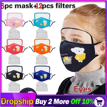 

Child Dustproof Face Protective 6PC Face Mask with Eyes Shield + 12Filters Aktivkohle Filter Mund-muffel Gesicht Maske Anti-Sta