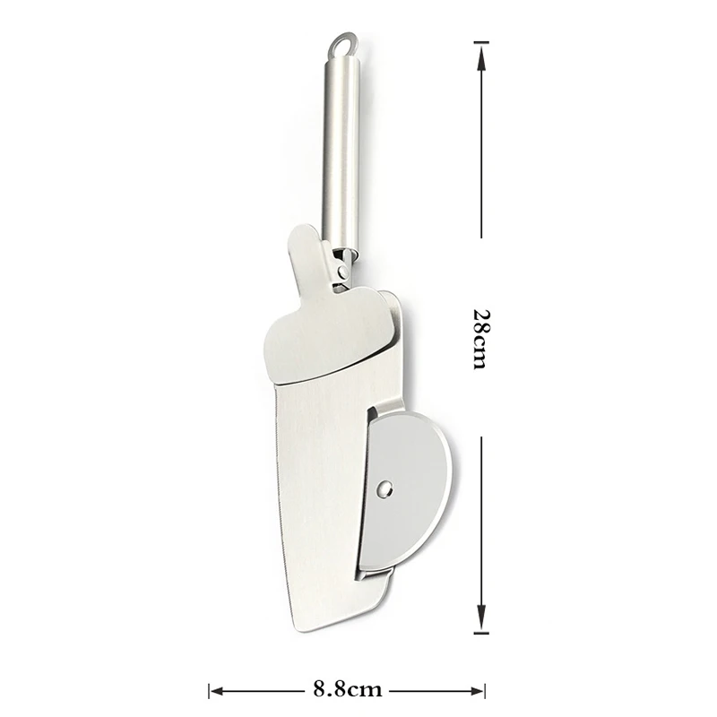 Stainless Steel Wheel Pizza Cutting Knife Multifunctional Pizza Dough Cutter with Shovel Clamp Pastry Wheel Knife Kitchen Gadget