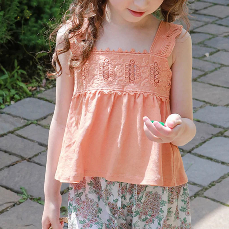 Summer 2021 Girls Orange Cute Sling T Shirt Baby Kids Casual Vest