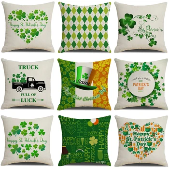 

Happy St. Patrick's Day Plant Green Clover Gift Holiday Cotton Linen Throw Pillow Covers Cushion Cover Pillowcover Sofa Decorati