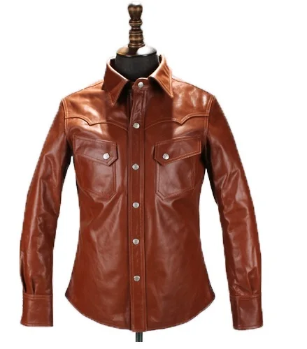 

Free shipping.DHL Brand new brown cow leather shirt,man's 100% genuine leather Jackets,fashion men's slim japan style jacket
