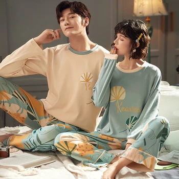 

Autumn Winter Men's Cotton Pajamas Letter Men Pyjamas Suit Couple Pajamas Long Sleeve Pijama for Male Plus Size Sleep Clothing