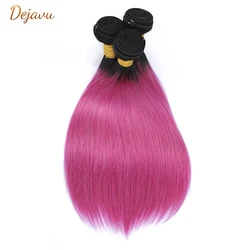 Dejavu Ombre Human Hair Bundles 1/3/4pcs1B Rose Pink Dark Roots Pre-Colored Brazilian Hair Weave Bundles Straight Remy Hair