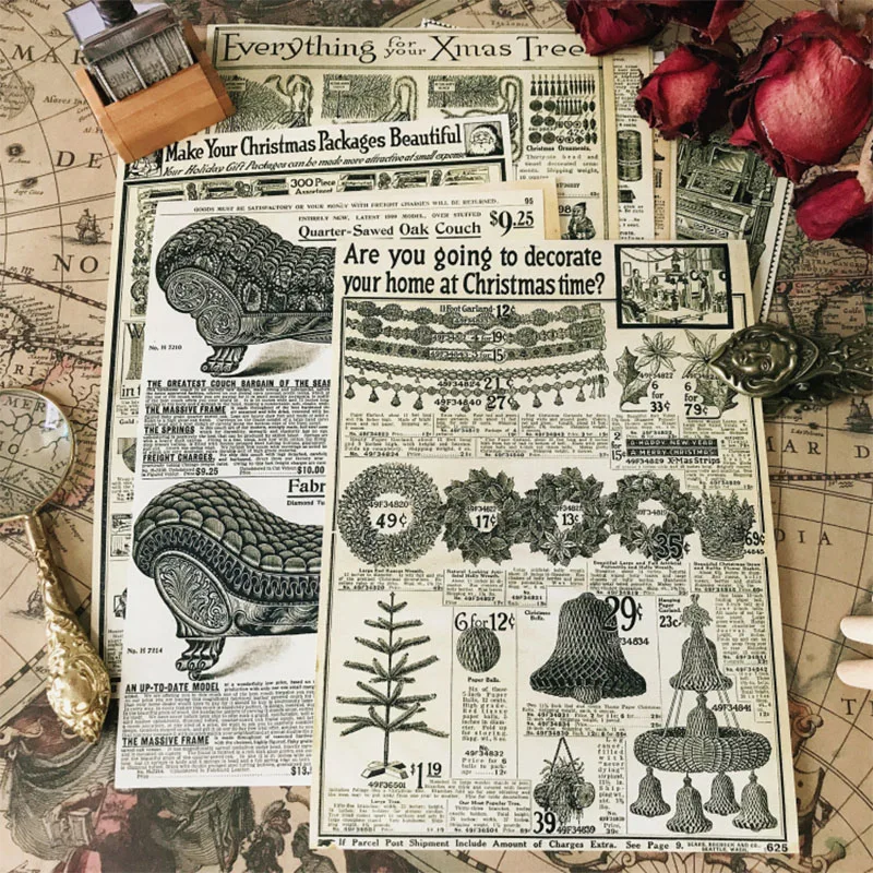 

Vintage English Yellow Newspaper Material Paper DIY Scrapbooking junk journal Album Happy Planner Decoration Background Paper