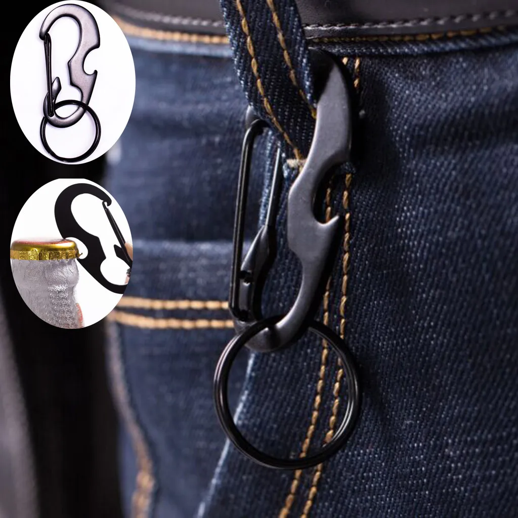 

Keychain Outdoor portable multi-function D-type buckle metal carabiner bottle opener spring hook hang buckle fast hanging #15