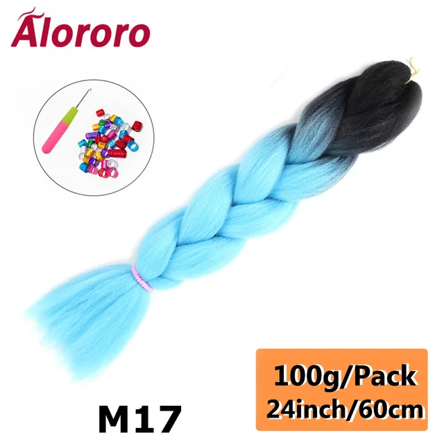 Jumbo Braid Hair Extensions Green Synthetic Braiding Hair 24 Inch Afro Blue Pink Purple Blonde Ombre Hair for Braids Alororo 24inches-M17