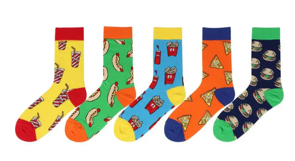 5 пар носков женские модные harajuku мужские хлопковые повседневные Мультяшные носки с напитками женские носки fuuny happy 113