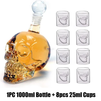 

Glass Skull Head Bottle Cup Set 1000ml Crystal Glasses Decanter With 250ml 150ML Star Wars Mug Wine Whiskey Shot Glasses Cups