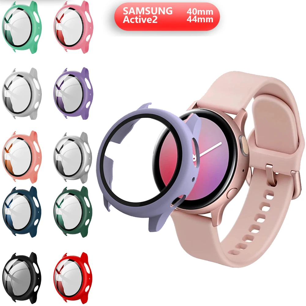 Чехол-бампер для часов Samsung Galaxy watch active2 44 40 мм полное покрытие закаленное стекло
