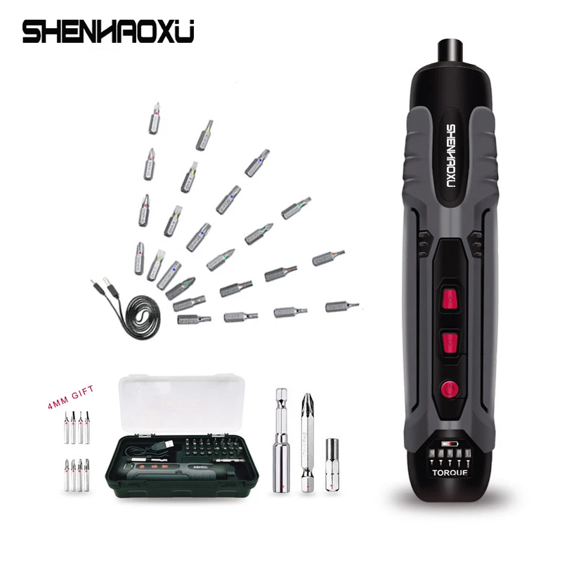 US $40.90 Cordless Electric Screwdrivers 34 Bit Set 4v Mini Drill 5 Torque Control Usb Rechargeable Handle With Three Led Light Power Tool