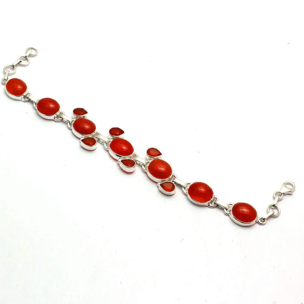 

Genuine Carnelian Bracelet 925 Sterling Silver, 21 cm, 2SBR0107