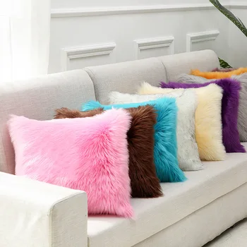 

45cm High Quality European Plush Pillow Case Wool Cushion Cover Faux Fur Sofa Bed Pillowcase Cover Christmas Pillow Cover