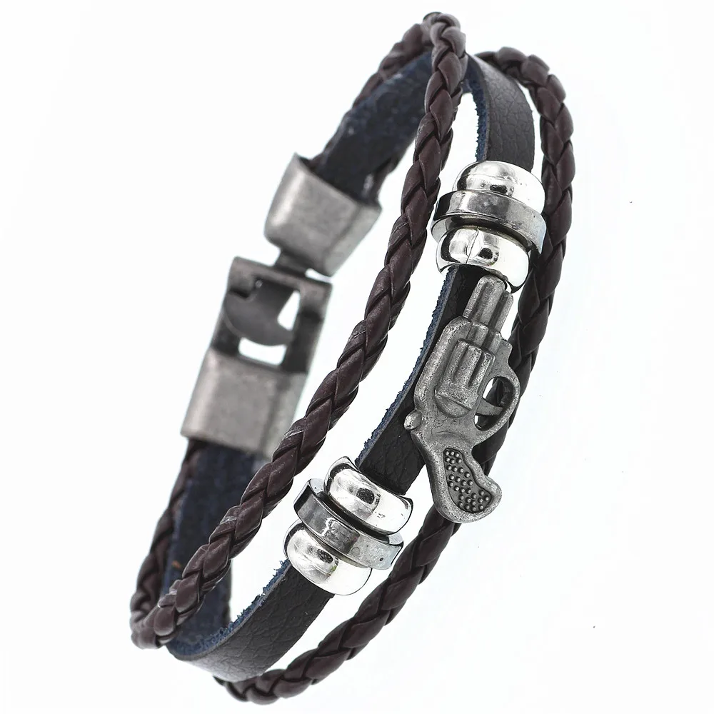 2021 Multilayer Bracelet Men Casual Fashion Braided Leather Bracelets For Women Wood Bead Bracelet Punk Rock Men Jewelry. 