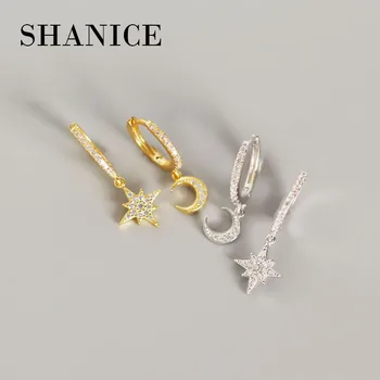 

SHANICE New Delicate Small Star Earring 100% 925 Sterling Silver Shining CZ Zircon Stars Moon Pendant Stud Earrings for Women