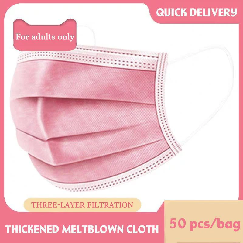 10-50-100-PCS-Pink-Mask-Disposable-Non-woven-3-layer-Face-Mask-Breathable-Mask-With